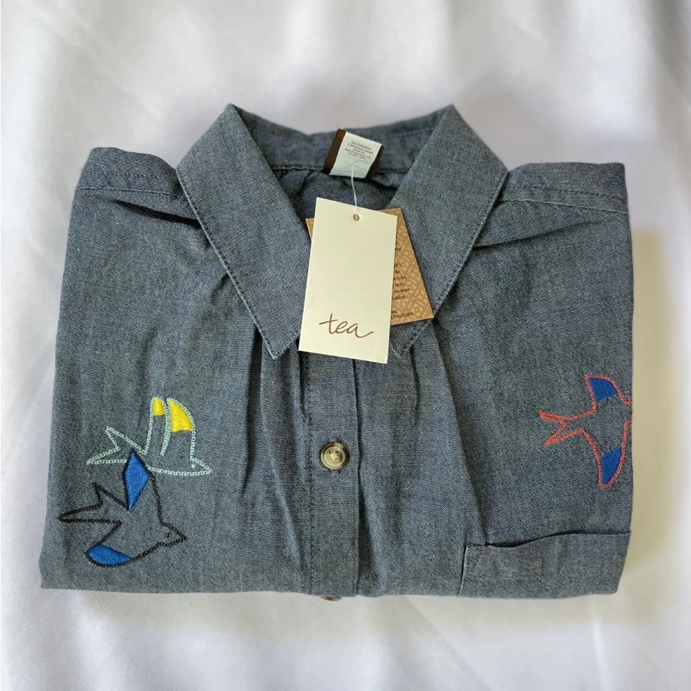 $50 Tea Collection Girls Size 7 Chambray Easy Shirt Top Denim Blue Relaxed Fit